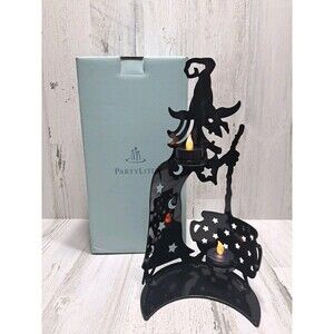 Partylite Wilemina Witch Tea Light Holder Calderon Black Metal Sparkle 12” Vtg